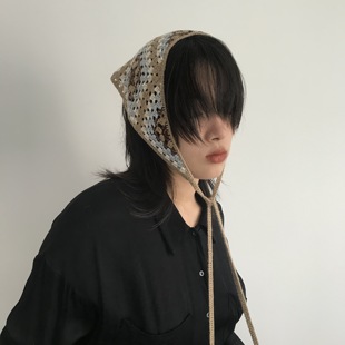 Q三环路方格拼色民族风三角巾春秋简约发饰发箍复古百搭宽边发带