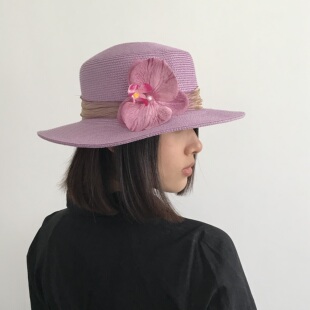 三环路气质优雅褶皱丝带编织草帽2025夏季 平顶遮阳帽休闲度假风