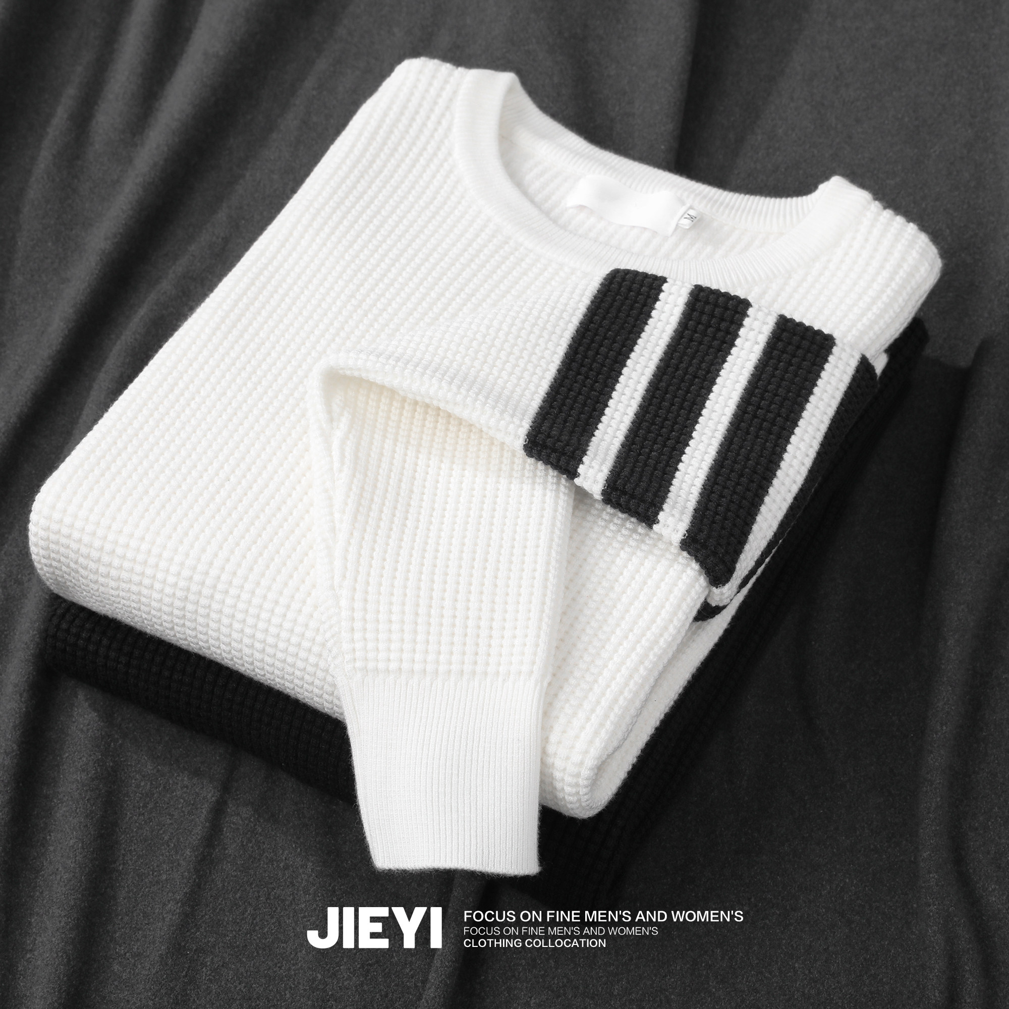 介乙 条纹撞色日系圆领毛衣男生百搭秋冬新款针织衫修身打底上衣