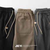 斜纹内里磨毛简约休闲裤 男士 锥形松紧腰2025冬季 JIEYI 保暖长裤 子
