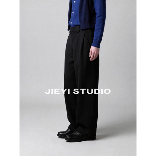 JIEYI 【柔润触感】软糯磨毛内里薄绒毛呢裤休闲抽褶A字阔腿长裤