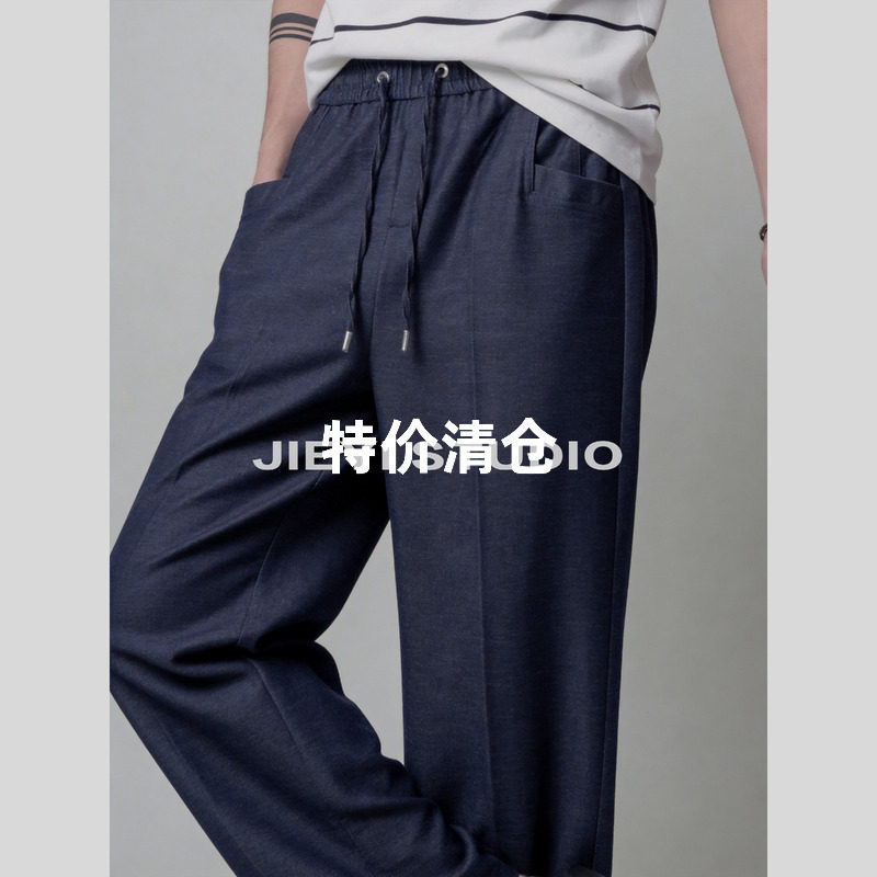 特价 阳离子混纺垂感直筒裤男夏季街头运动风松紧腰抽绳休闲长裤