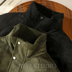 夹克 羊羔绒男款 JIEYI 皮毛一体雾面哑光麂皮绒外套羊羔绒立领工装