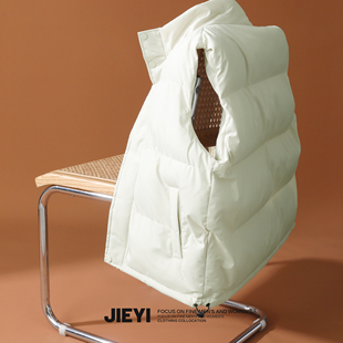 JIEYI 御寒棉衣马甲男生文艺休闲日常百搭坎肩 米白色气质保暖冬季