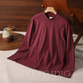 保暖T恤上衣柔软德绒双面磨毛套头打底衫 JIEYI 安可拉红中领修身