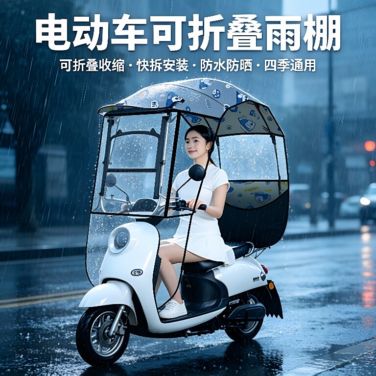 可折叠电动车雨棚防雨防晒二和一