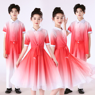 六一儿童合唱团演出服男女童主持礼服小学生爱国朗诵比赛表演服装