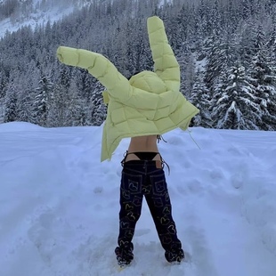 Entire Studios设计师高街重工YE黄黑机能围脖连帽90绒羽绒服外套