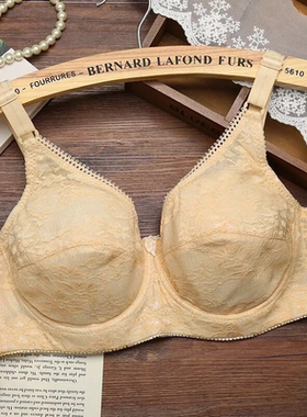 红豆大码D罩杯胸罩全罩杯无海绵文胸薄款蕾丝内衣女大胸显小W6972