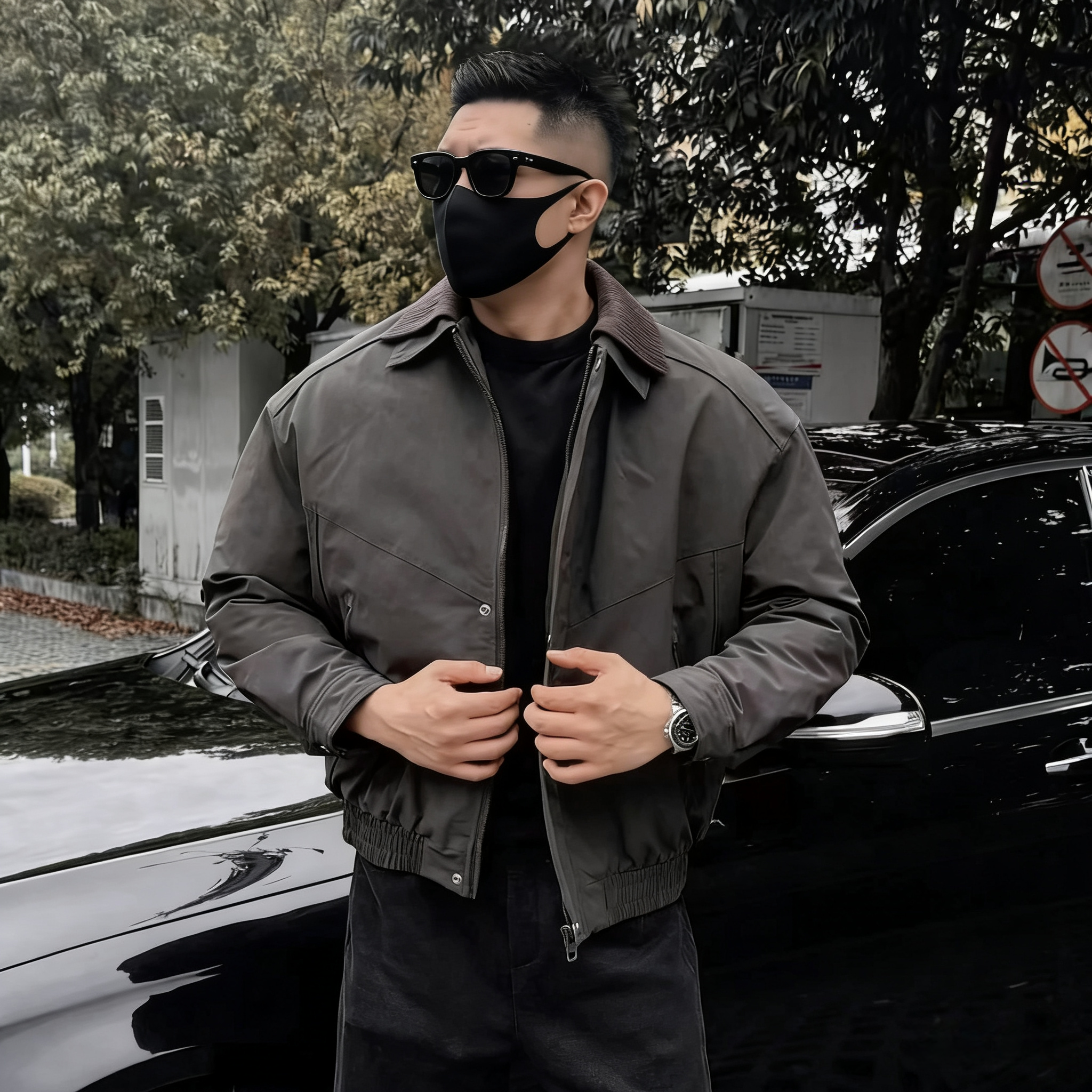 【大壮专属】冬季新款设计师款螺纹双层领防风棉服夹克男 C3623