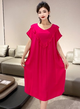 玉葱葱人棉家居服女士夏季玫粉圆领套头长款棉绸家居睡裙171017