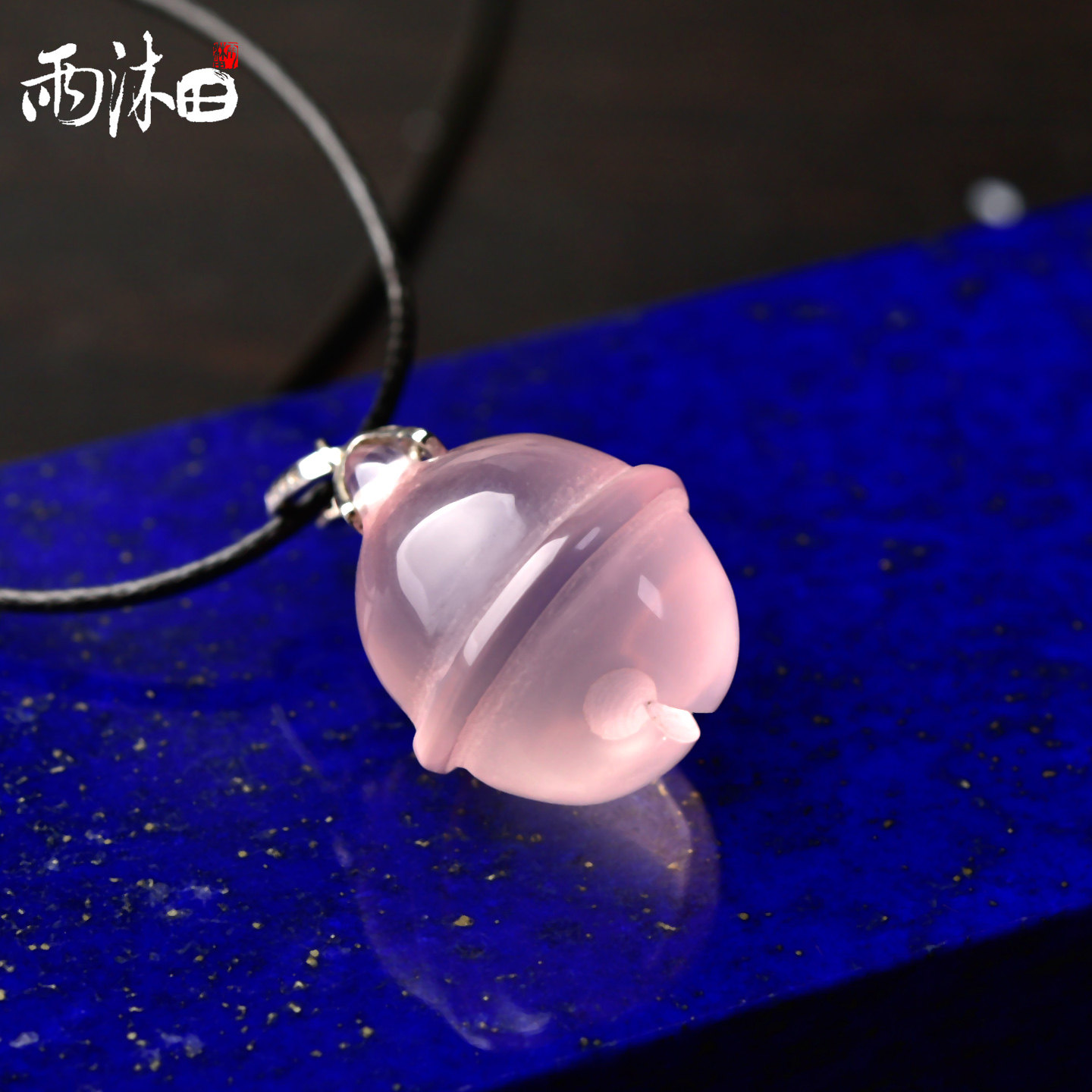 天然芙蓉石粉水晶铃铛项链百搭