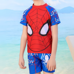 蜘蛛侠泳衣泳裤套装泡温泉新款儿童蜘蛛人分体套装中大童度假男孩