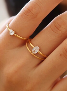 爱心锆石戒指椭圆锆石指环轻奢