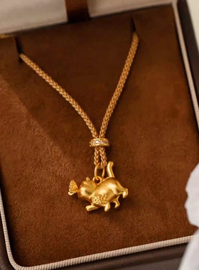 古法轻奢小金猫捉蝴蝶项链女