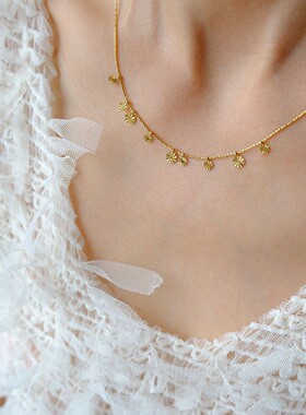 星光闪烁精致小花圆盘项链