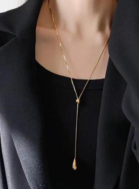 不掉色简约方蛇骨金色长款项链