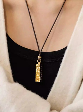 新中式碎冰冰金条方形吊坠项链