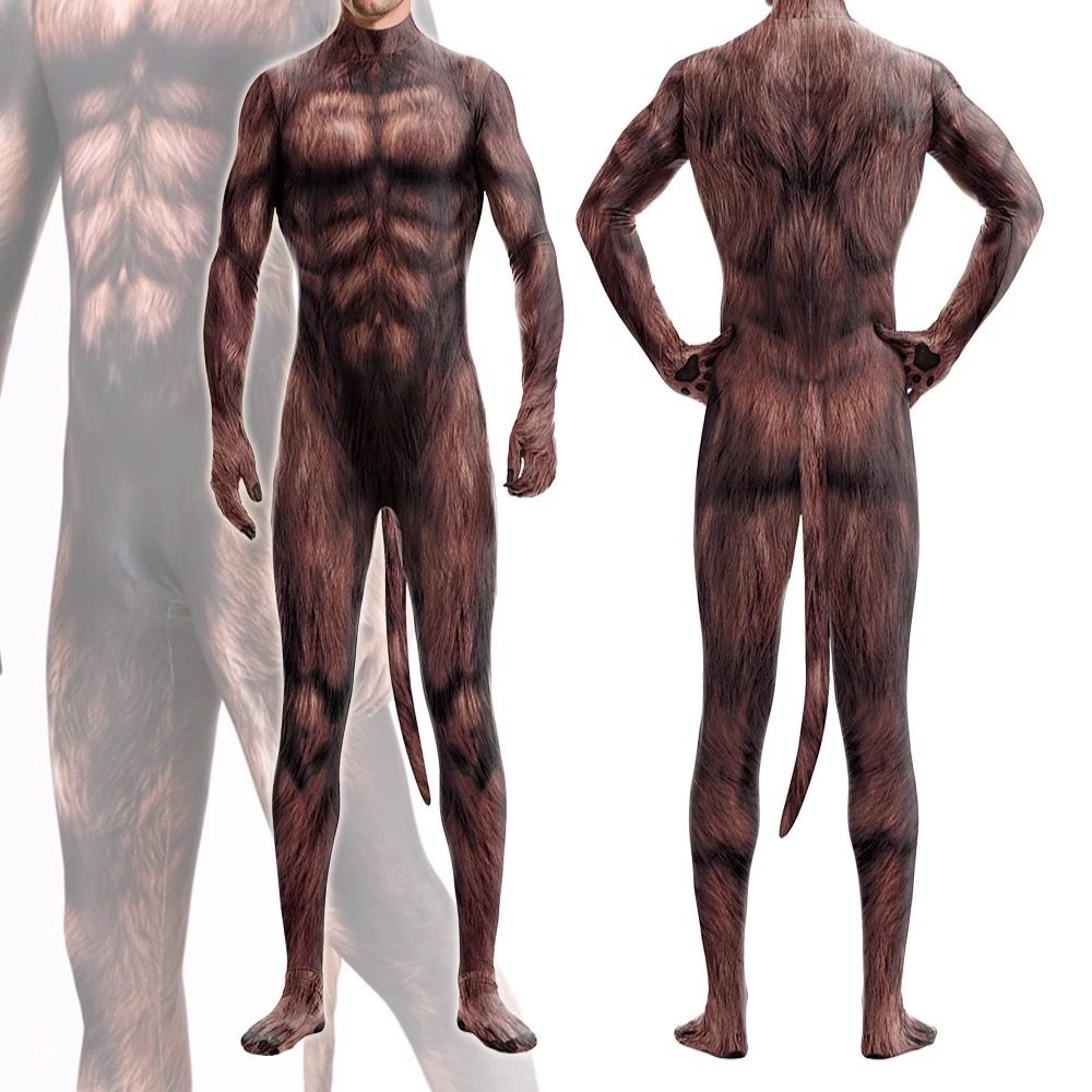 连身衣连体衣动物肌肉纹印花万圣cosplay角色扮演连连体裤紧身衣