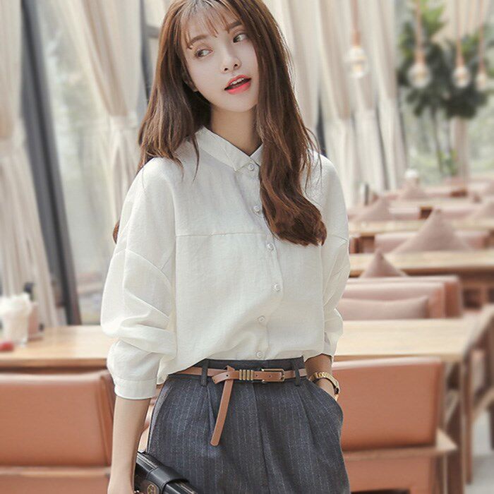 2019春季韩版白色长袖衬衫女简约休闲领百搭职业时尚上衣套装|msdalam kategori Butik wanita / wanita, shirt - dari Buy2taobao.com untuk memberikan perkhidmatan ejen Taobao profesional membeli