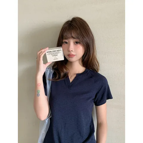 短袖T恤上衣显瘦天丝正V领GAGD锁骨杀针织显瘦短袖肩插肩袖女