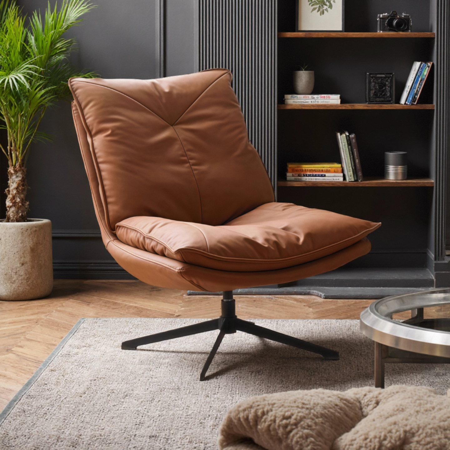 意式轻奢会客民宿旋转单人沙发 可拆卸客厅阳台高级感单人沙发椅