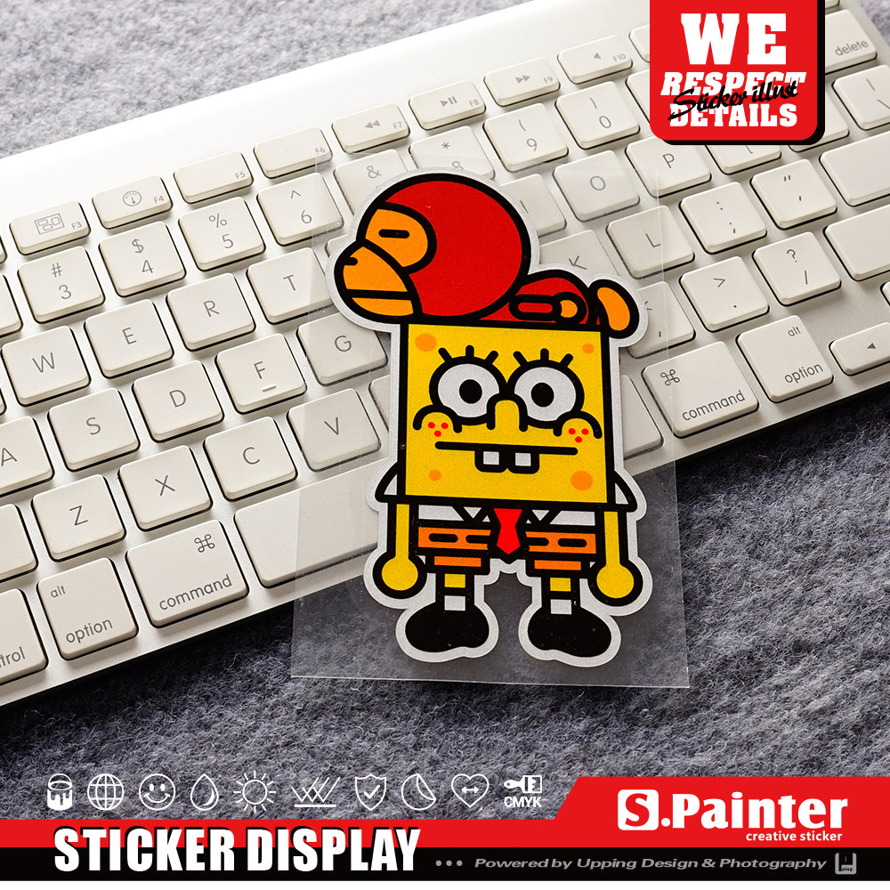 S.P贴绘社 搞怪卡通海绵公仔小猴子贴纸可爱汽车车身划痕反光贴