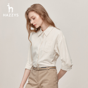 Hazzys哈吉斯女装2023年早秋休闲版棉羊毛混纺柔软衬衫暗纽扣外套