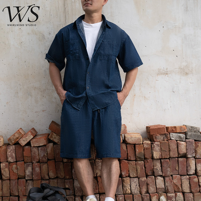 夏季牛仔套装男短袖衬衫