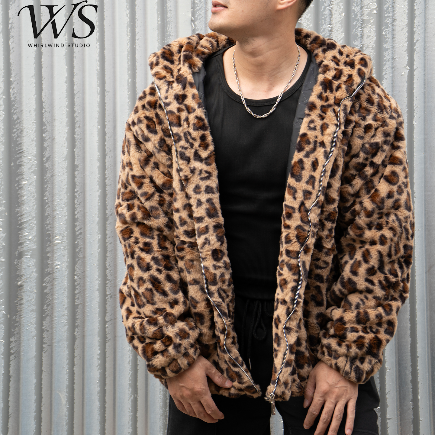 豹纹连帽皮草外套男女冬季加厚保暖绒感夹克,男装,皮草,淘宝优惠券,粉丝福利购,淘宝优惠卷