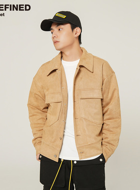 undefined出品美潮风格麂皮绒Over版型潮牌短款夹克夹棉外套