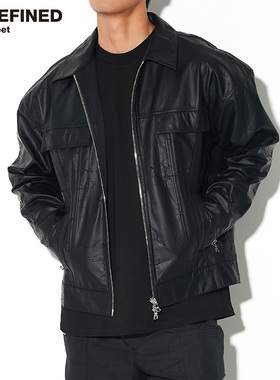 UNDEFINED潮牌重工品质人造环保皮革爆裂纹皮夹克短款外套