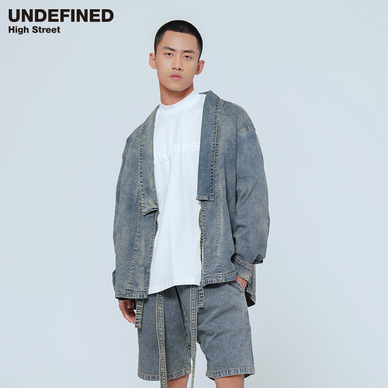 undefined高街欧美FOG风格东方韵味纳米水洗做旧牛仔潮牌道袍