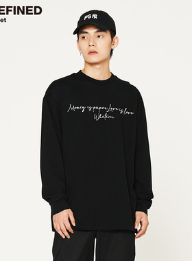 undefined高街300g重磅新疆棉全棉针织简约slogan印花长袖T恤