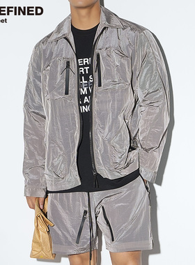 UNDEFINED夏季石头岛风格金属尼龙质感户外通风多口袋防晒衬衫