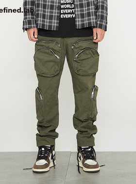 Undefined高街军事风格多拉链超立体效果口袋工装裤束脚潮裤