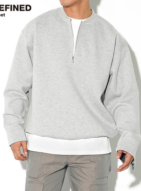 Undefined高街秋季新款可收下摆丝绒拼接半开拉链门襟衬衫袖卫衣