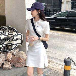 日版冠军彩虹polo领修身包臀T恤裙子性感显瘦夏季新款连衣裙
