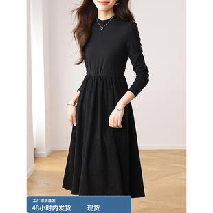 黑色长袖打底连衣裙女2025新款秋冬季小个子配大衣的内搭收腰裙子