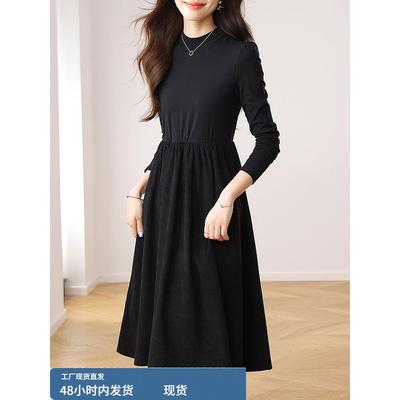 黑色长袖打底连衣裙女2025新款秋冬季小个子配大衣的内搭收腰裙子
