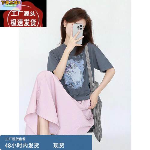 2025超好看的短袖T恤女夏新款卡通猫咪涂鸦减龄百搭独特漂亮上