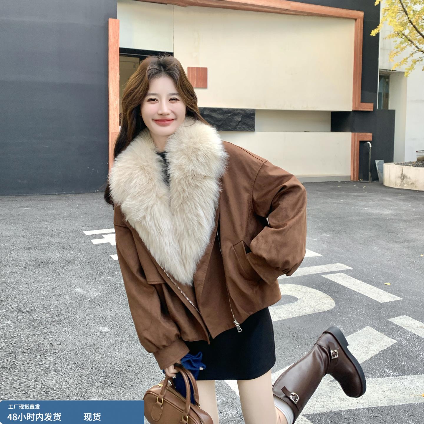 美拉德穿搭大毛领时髦羽绒服外套女冬季2025新款90白鸭绒短派克服