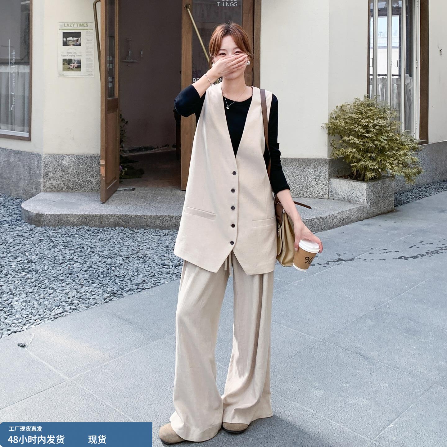 韩版高级感时尚套装女2025年春秋季新款气质马甲内搭阔腿裤三件套