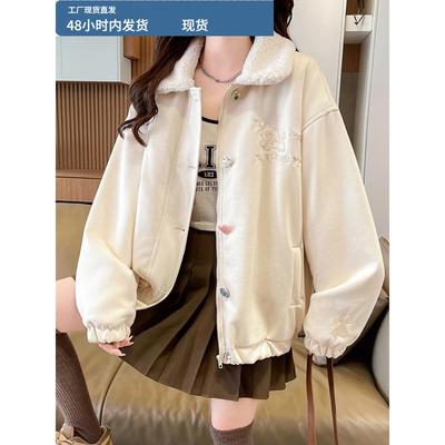 青少年学生超好看麂皮绒加厚羊羔毛棉衣外套女秋冬装2025新款宽松