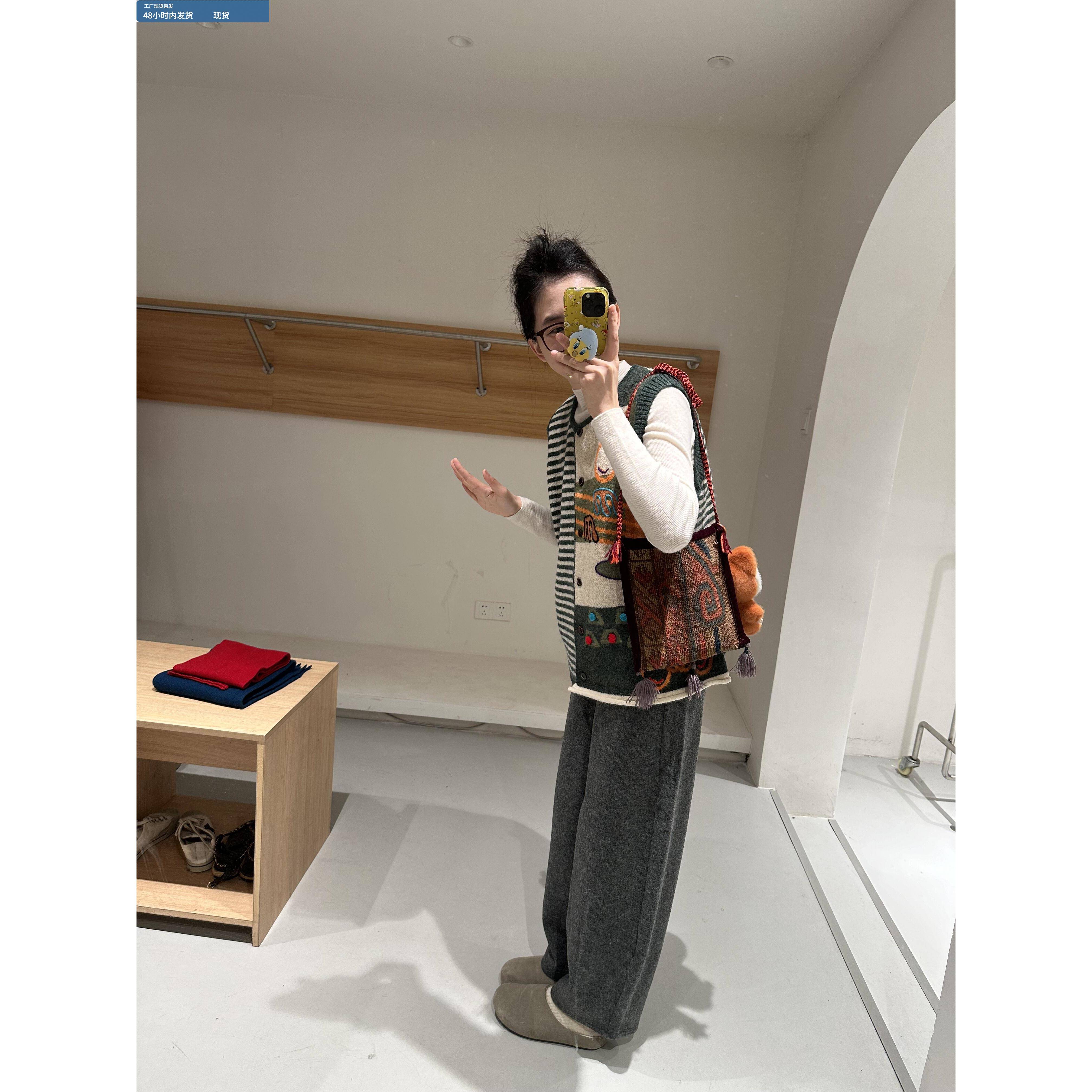 一整套ootd穿搭高级感慵懒日系覆古针织马甲背心阔腿裤套装女秋冬