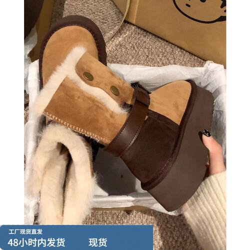 厚底加绒加厚雪地靴女款2025冬季新款皮带扣东北保暖大棉鞋子短靴