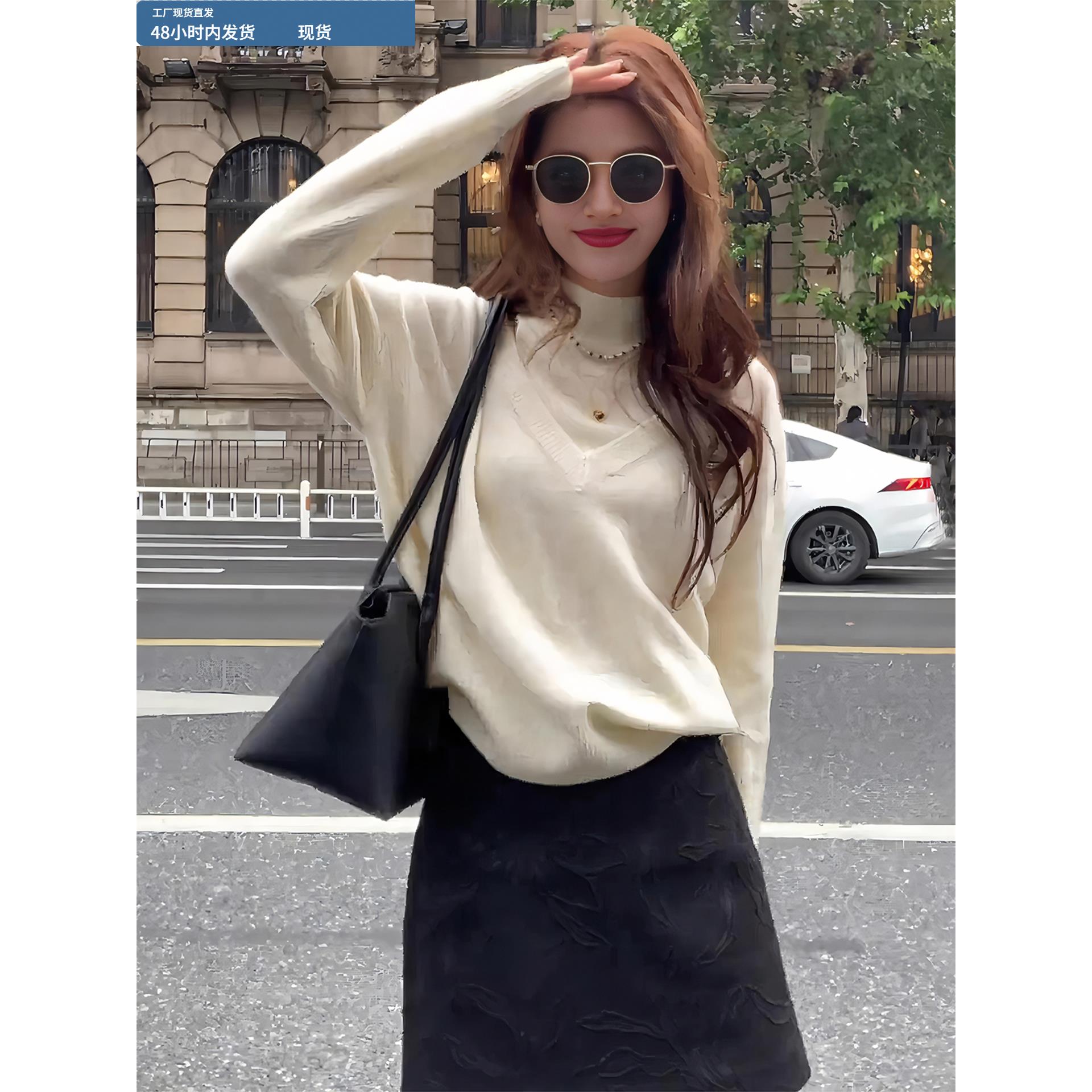 半高领镂空打底毛衣针织衫女款2025新款今年流行爆款秋冬穿搭上衣