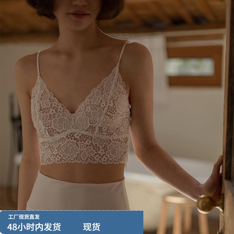法式无钢圈吊带裹胸女士内衣超薄亲肤透气蕾丝美背三角杯文胸女