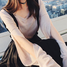 女2019夏季 上衣超薄小心机 防晒镂空宽松罩衫 长袖 超仙 冰丝针织衫