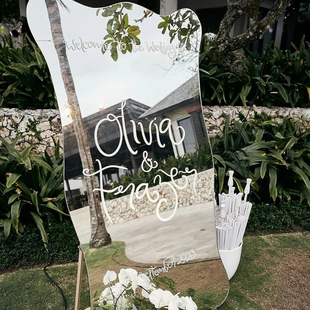 2025年婚礼定制亚克力镜面板道具装 饰品迎宾牌架子diy小红书同款